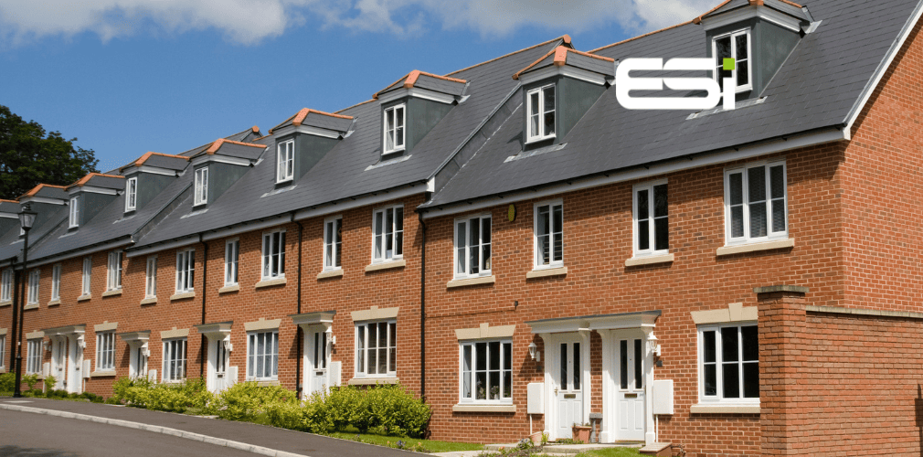 Modern UK housing development showcasing newbuild homes using ESi Controls heating and hot water control solutions to improve energy efficiency